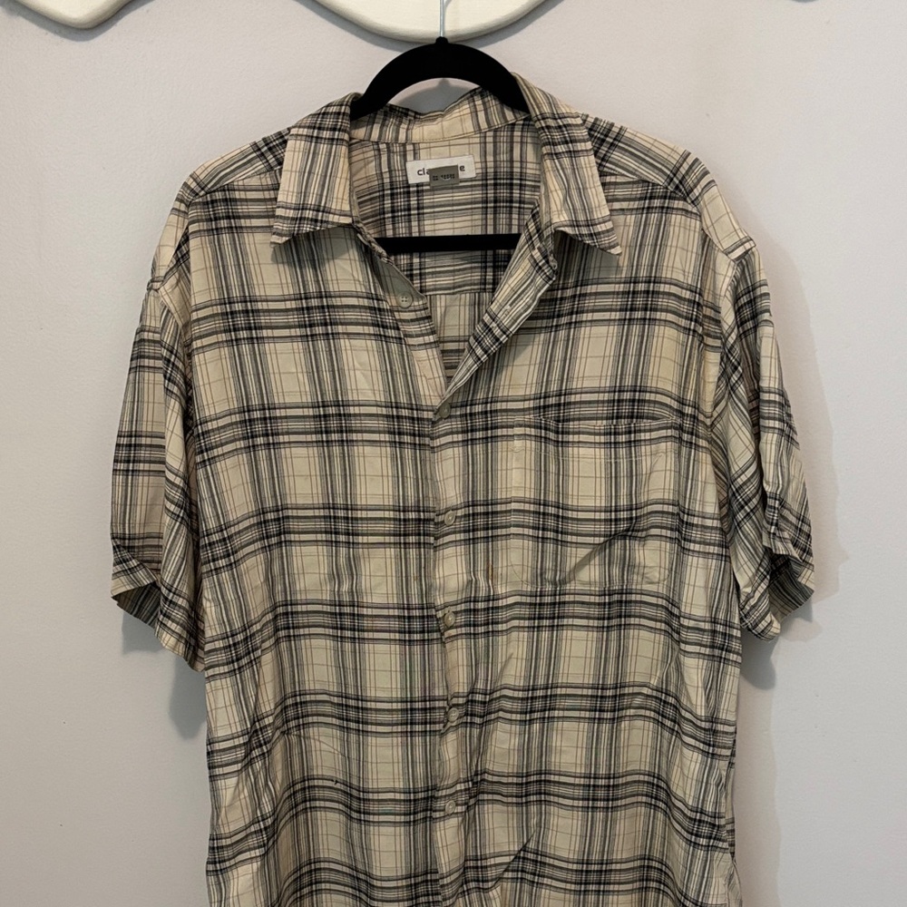 Carhartt Men's Beige and Black Plaid Button Down Shirt